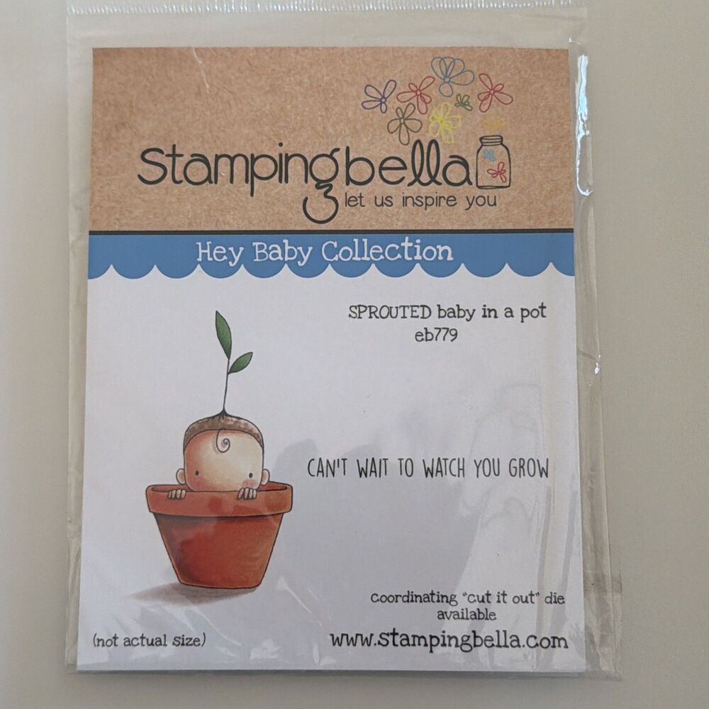 Stamping Bella Rubber Stamp Hey Baby Collection Sprouted Baby in a Pot eb779